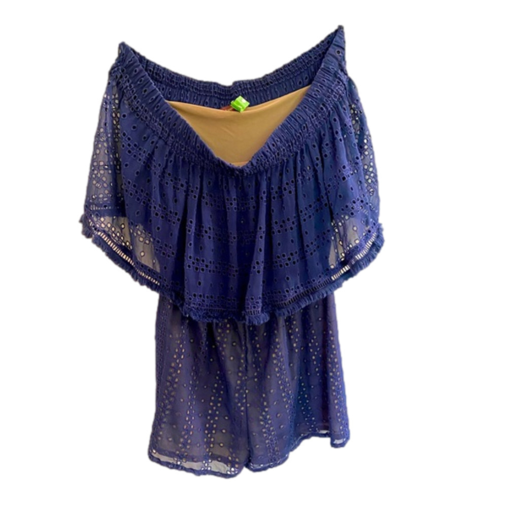 Anthropologie Tiered Eyelet Off-the-Shoulder Romper by Ranna Gill Large.